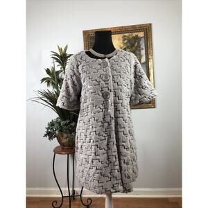 Cousin Earl XS Women Coat Jacket Two Button Front Faux Fur Short sleeve Gray